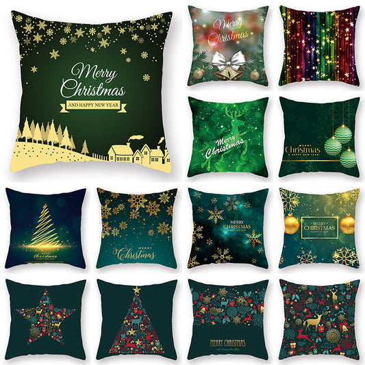 HKM-308435 Christmas Theme Peach Skin Cushion Pillowcase - 45x45cm Polyester Cover