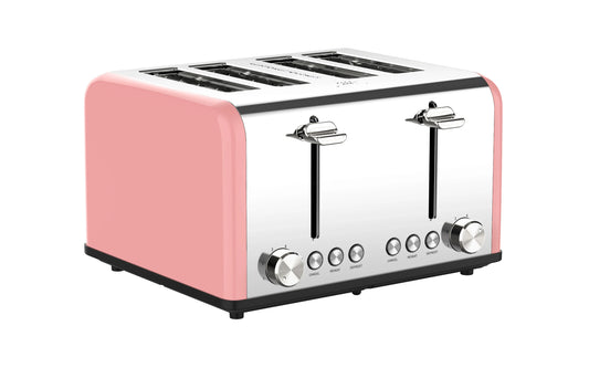 HKM-310419 Extra Wide 4-Slice Bread Toaster with Reheat, Defrost and 6-Level Browning Settings in Retro Design