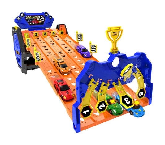 HKM-312467 Free Wheel Railway Car Set with Parking Space and Scooters for Kids Ages 2-4