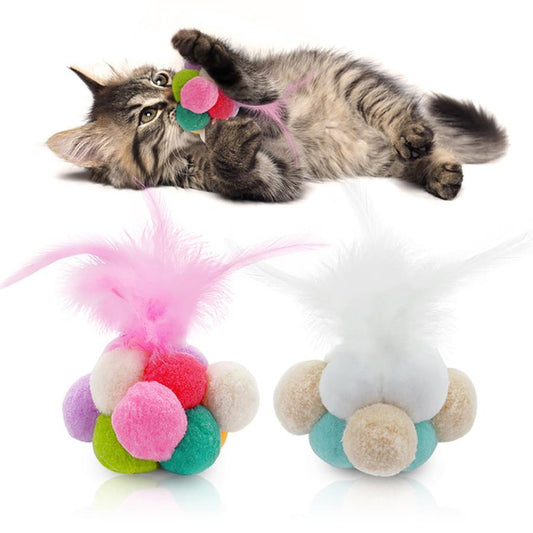 HKM-312851 Colorful Feather Bouncy Ball Cat Toy - Engaging Interactive Play for Your Feline Friend