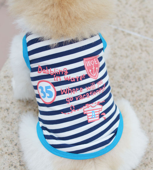 HKM-3128765 Breathable Cotton Striped Dog T-Shirt in Red and Blue - Casual Vest Style