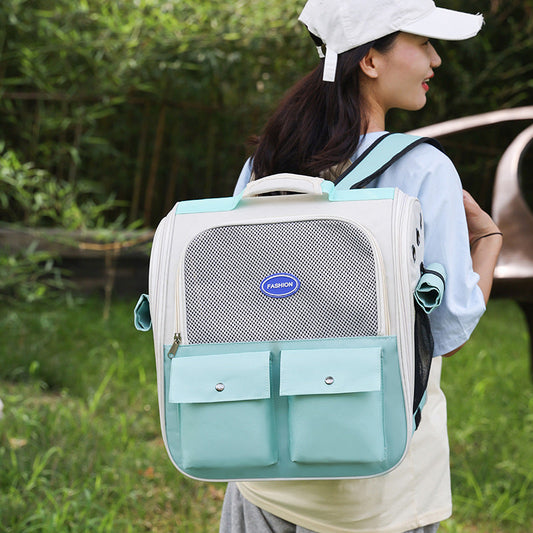 HKM-3131709 Portable Breathable Pet Backpack in Milky White, Gray, Green, Blue, and Pink