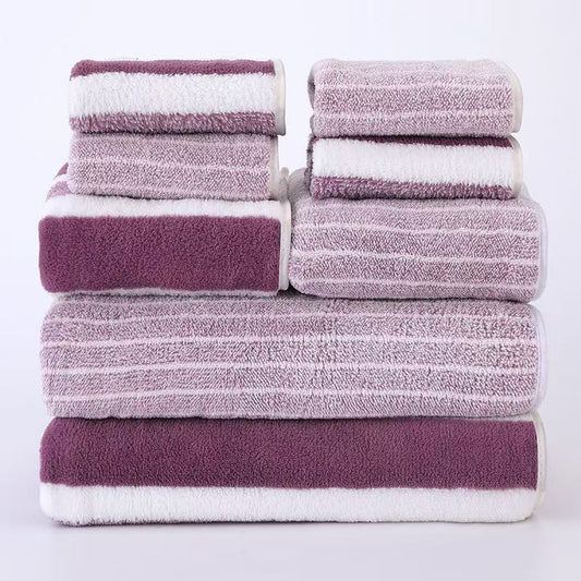 HKM-314387 Absorbent Coral Fleece Towel Set - 4 Square Towels, 2 Hand Towels, 2 Bath Towels in Multiple Colors