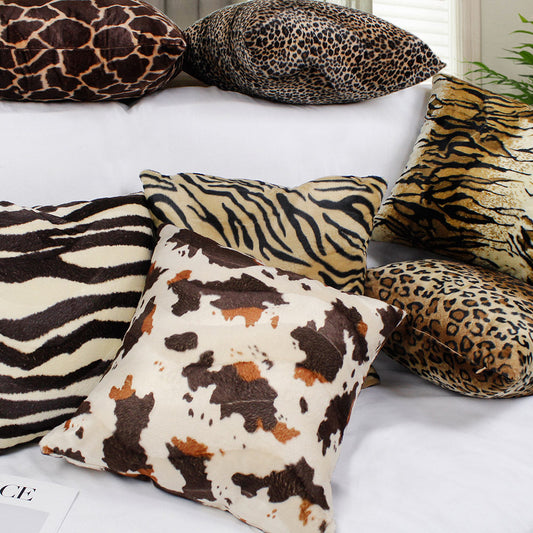 HKM-315411 Leopard Print Plush Cushion Cover in Multiple Colors