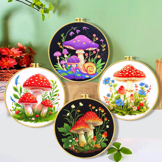 HKM-316115 Mushroom Embroidery DIY Kit with Various Cartoon Designs and Complete Accessories