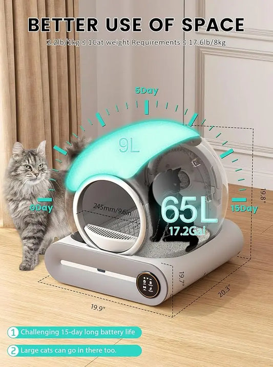 HKM-316563 Automatic Self-Cleaning Cat Litter Box with Large 65L Capacity and Odor Control Features