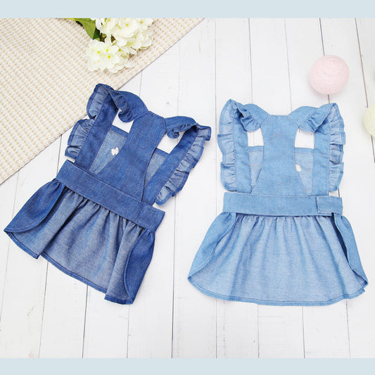 HKM-3166781 Embroidered Letter Denim Skirt for Dogs - Spring & Summer Fashion in Dark Blue and Light Blue