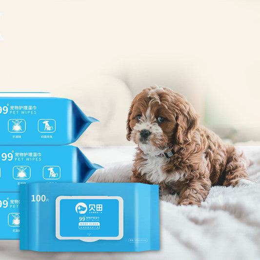 HKM-3181373 Tear-Free Pet Wipes for Dogs and Cats - 100 Antibacterial Non-Woven Fabric Wipes