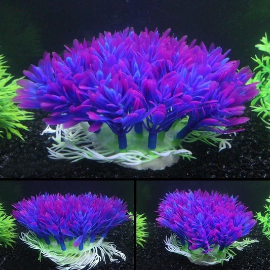 HKM-319251 Purple Round Grass Aquarium Decoration - Eco-Friendly Plastic and Plaster Base, 10cm