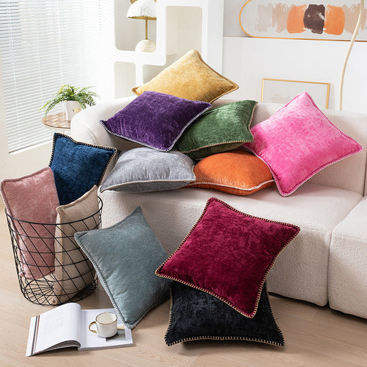 HKM-319571 Solid Color Chenille Wool Edge Pillow Cover - Nordic Style, Multiple Sizes Available