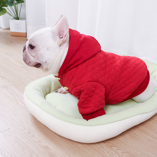 HKM-3214653 Light Gray Double-Padded Hoodie Cardigan for Pugs and Fat Dogs, Cotton Material, Sizes S-XXL