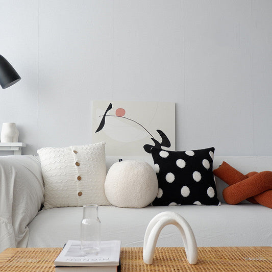 HKM-322003 Nordic Black and White Geometric Polka Dot Cushion Pillow, 45x45cm, Removable Cover, Cotton Filling