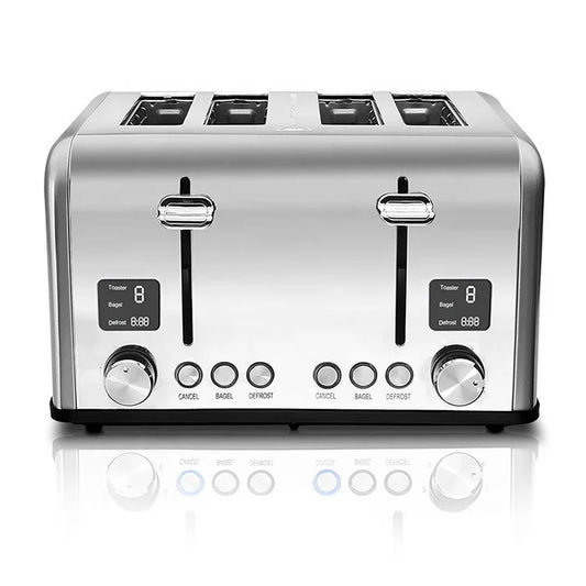 HKM-322771 Four-Slice Stainless Steel Electric Toaster with LED Display for Versatile Breakfast Preparation