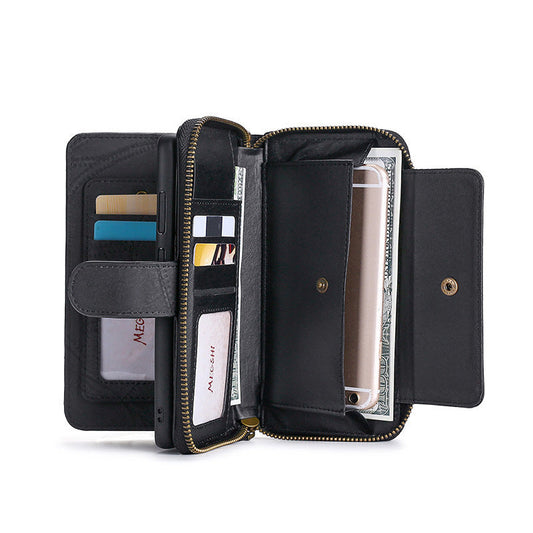 HKM-324051 Leather Wallet Case for Samsung S7, S8, S9, S10, Note8, Note20, A21S, M21 Series in Black, Gray, Wine Red