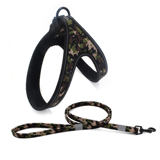 HKM-3254077 Colorful Reflective Oxford Fabric Pet Harness with Leash - Available in Camouflage, Neon, Black Line, and Color Corrugated Designs