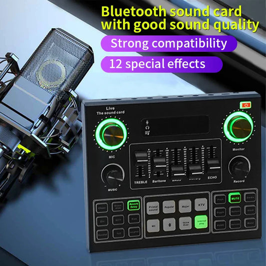 HKM-326227 V9 Sound Card Audio Interface for Live Streaming and Podcasting on Phone and PC