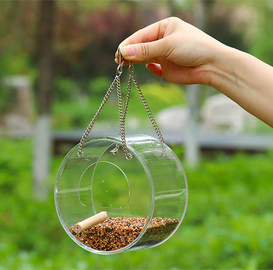HKM-327571 Acrylic Round Bird Food Box with 1000ml Seed Capacity, 135mm x 80mm Dimensions
