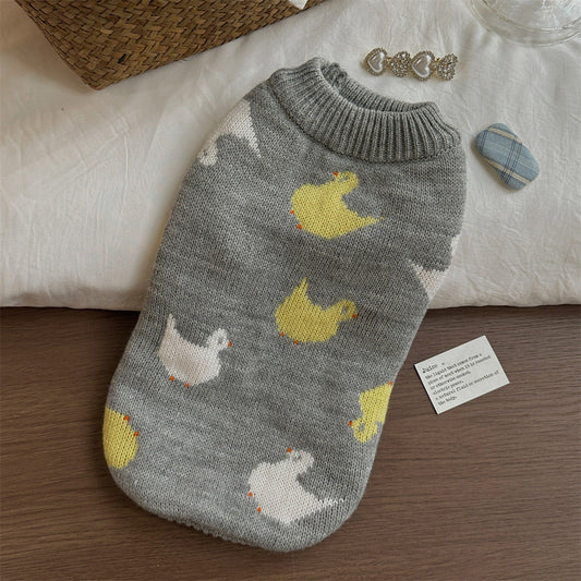 HKM-3291325 Cozy Grey Fair Isle Dog Sweater for Autumn and Winter Wear