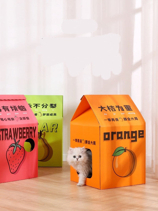 HKM-3305021 Detachable Cartoon House Cat Scratch Board with Durable Corrugated Paper Design