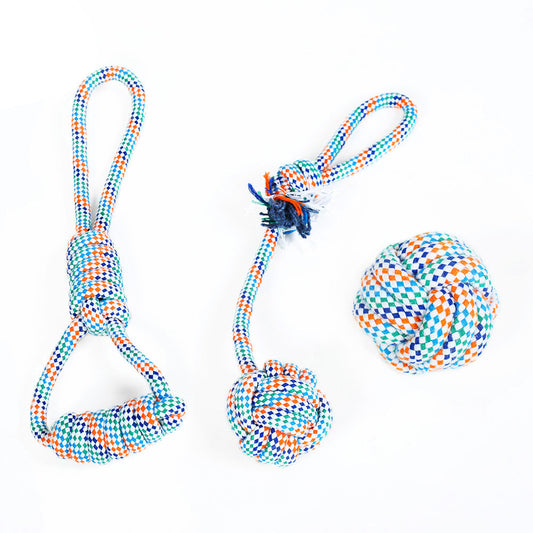 HKM-3305661 Cotton Rope Chew Toy for Dogs - Knot Ball for Teething and Stress Relief