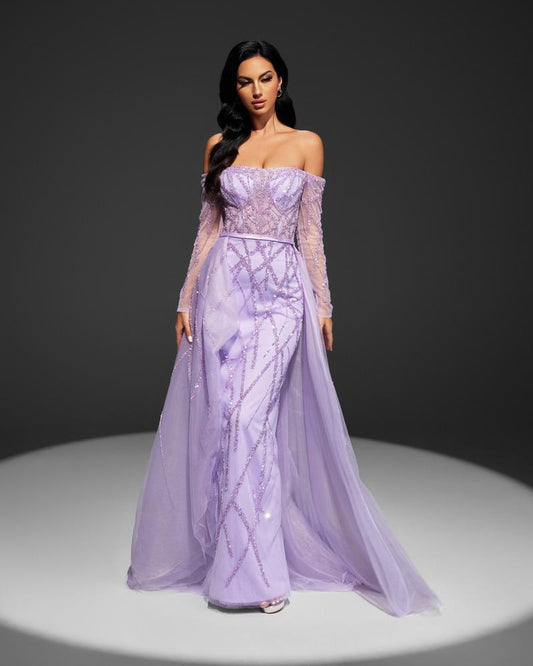HKM-331475 Elegant Purple Evening Dress for Women - Style EZ25015