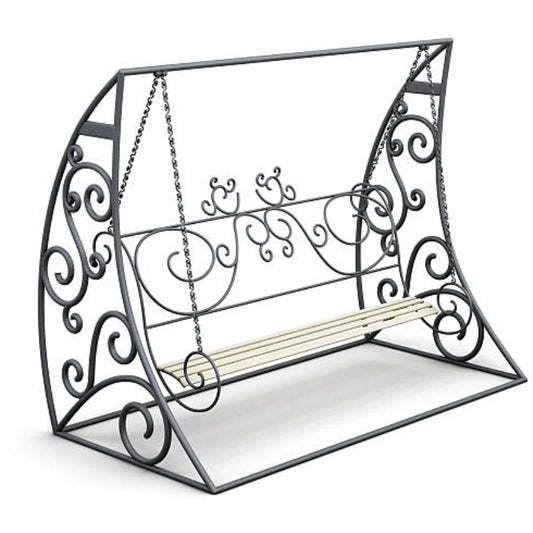 HKM-332947 Outdoor Wrought Iron Steel Swing Bed with Canopy for Patio, Beach, or Garden Use