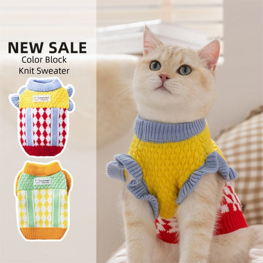 HKM-3336381 Cozy Color-Block Knitted Sweater for Cats and Small Dogs - Soft, Warm Autumn & Winter Wear