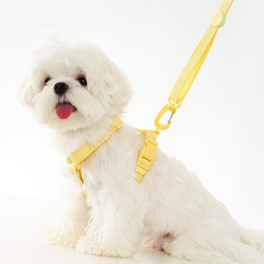 HKM-334227 Korean Pet Macaron H-Type Collar and Chest Harness with Lead Rope - Nylon, Multiple Colors Available