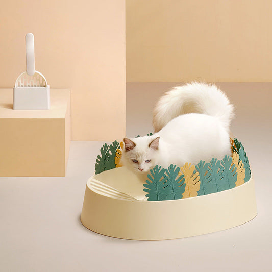 HKM-336211 Jungle Cat Semi-Closed Litter Box with Removable Tray - Small, Green Forest Color