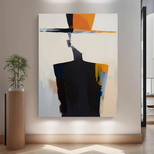 HKM-336467 Hand-Painted Abstract Canvas Art of a Man in Hat - Unique Wall Décor for Living Room and Bedroom