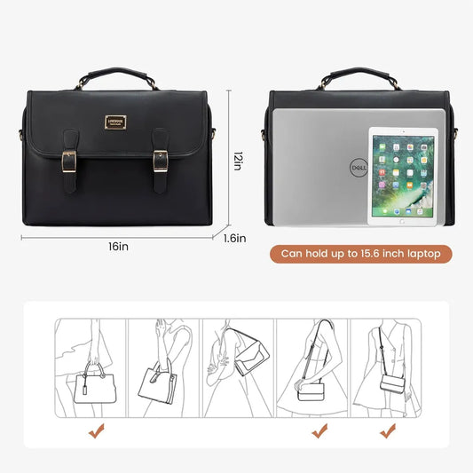 HKM-339539 Vintage Waterproof PU Leather 15.6 Inch Laptop Briefcase for Men and Women - Lightweight Office Bag