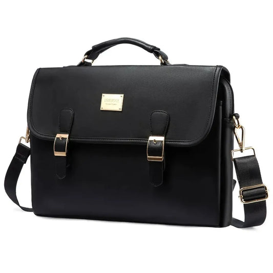 HKM-339539 Vintage Waterproof PU Leather 15.6 Inch Laptop Briefcase for Men and Women - Lightweight Office Bag