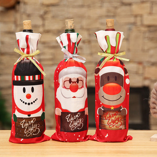 HKM-340755 Red Handmade Christmas Wine Gift Box with Snowman and Elk Designs, 34x12.5cm
