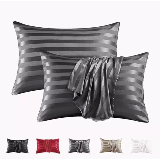 HKM-341139 Jacquard Satin Stripe Envelope Pillowcase Set - Soft Polyester Fiber, Multiple Sizes Available