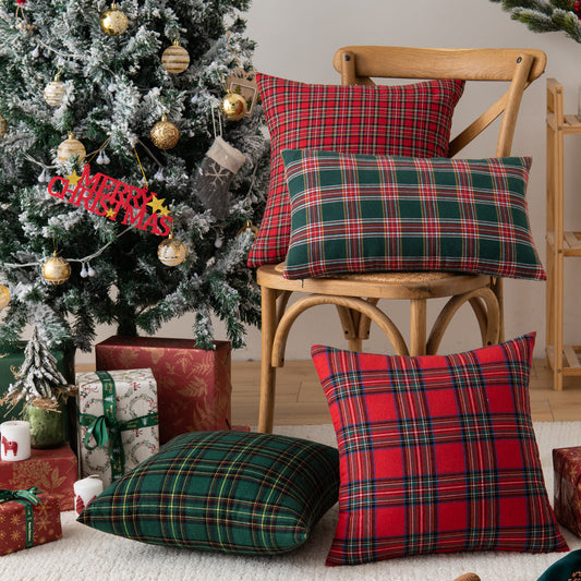 HKM-341203 Living Room Christmas Plaid Pillowcase - Polyester Cotton Cushion Cover, Multiple Colors and Sizes Available