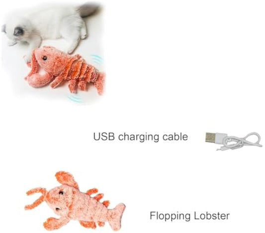 HKM-3421885 Cat and Small Dog Flopping Lobster Toy - Chewable, Catnip-Infused Kicker, USB-Rechargeable, and Washable