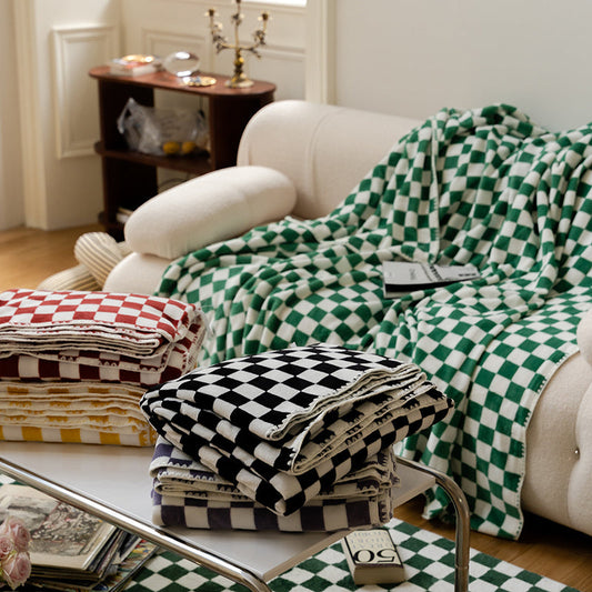 HKM-343443 Checkerboard Double-Sided Milk Fleece Blanket in Multiple Colors and Sizes
