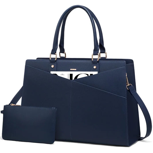 HKM-344979 Large PU Leather Work Tote Bag Set for Women, Dual Computer Briefcase and Shoulder Bag, Fits 15.6-Inch Laptops