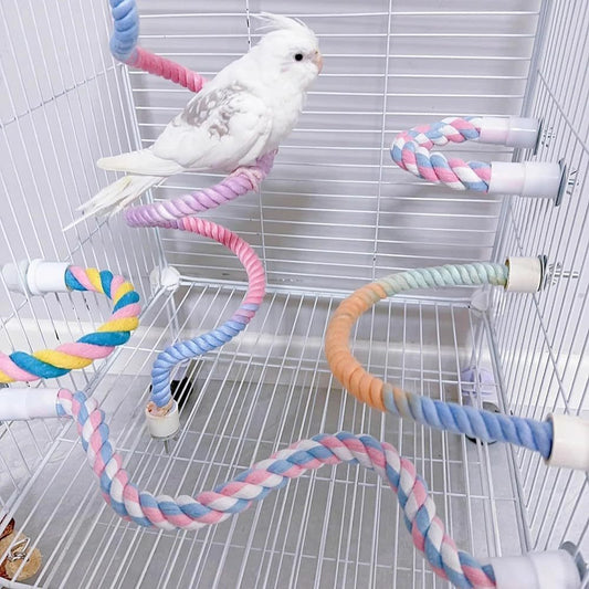 HKM-345363 Gradient Color Bird Rope Perch Stand for Cockatiels, Parakeets, and Sugar Gliders - Bendable Climbing Toy