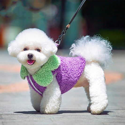 HKM-3456829 Korean Style Lotus Leaf Lace Coral Fleece Pet Vest for Dogs