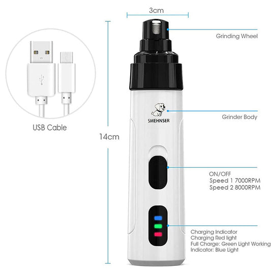 HKM-3460925 Electric Pet Nail Polisher with Ultra-Quiet Motor and USB Charging for Safe and Easy Grooming