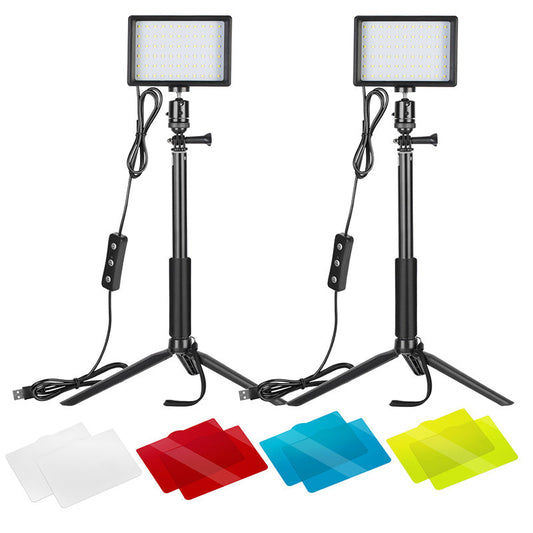 HKM-347411 LED Double Lamp Set with Mini Tripods and Color Filters - 10W 1000LM, Adjustable Height, USB Powered