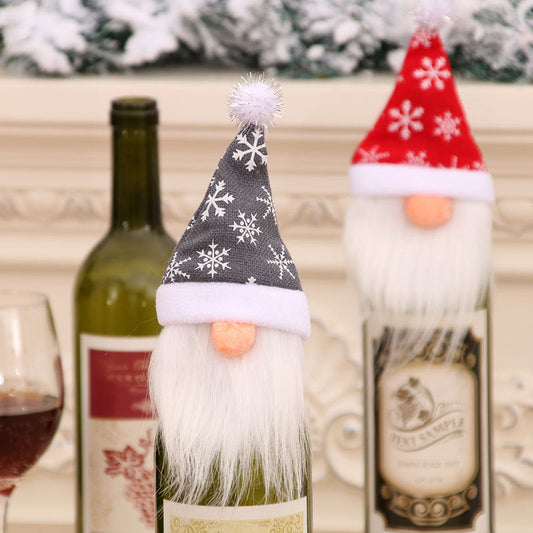 HKM-348179 Christmas Themed Red Wine Bottle Cover - Festive Decoration for Home and Holiday Gifts (22cm x 9cm)