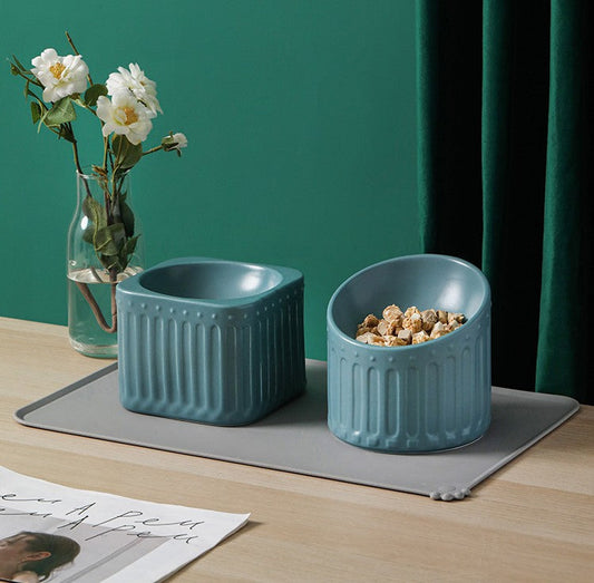 HKM-3484349 Ceramic Cat Bowl with High Foot Design for Easy Feeding and Reduced Upset, Available in Multiple Colors