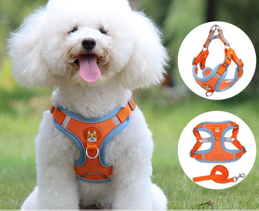 HKM-3489213 Reflective Vest Dog Harness with Leash - Adjustable Chest Strap for Small Dogs
