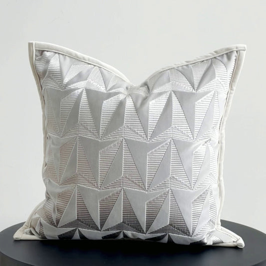 HKM-350483 Soft Suede Geometric Pillow Cover with Embroidery - 45x45cm, Beige