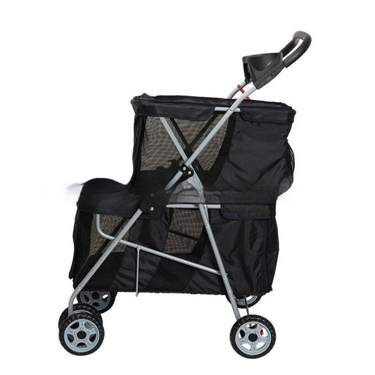 HKM-351507 Lightweight Folding Pet Stroller in Black and Pink for Comfortable Outdoor Use