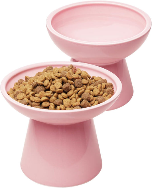 HKM-3526845 Elevated Extra Wide Ceramic Cat Food and Water Bowls for Better Digestion and Whisker Comfort