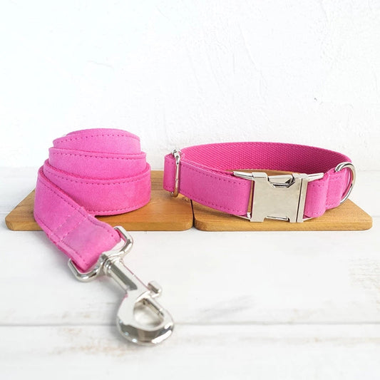 HKM-3528253 Pink Velvet Adjustable Dog Collar - Comfortable Polyester Pet Leash for XS to XL Sizes