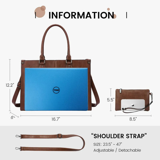 HKM-356499 Women's PU Leather Laptop Tote Bag for 15.6-Inch Laptops - Stylish Office Messenger Handbag